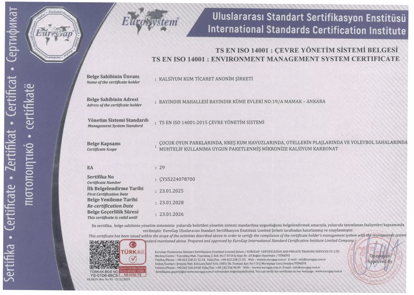 ISO 14001:2015 Çevre Yönetimi Belgesi