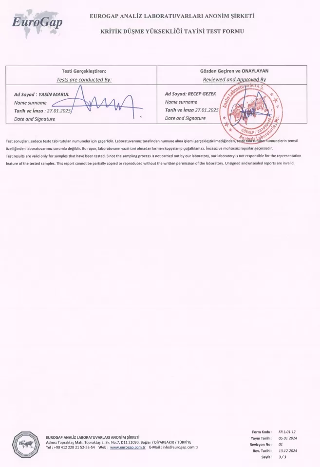 Kritik Düşme Yüksekliği Tayini Testi